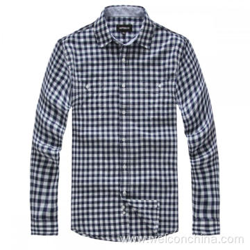Classic Dark Blue White Checkered Men's Shirt